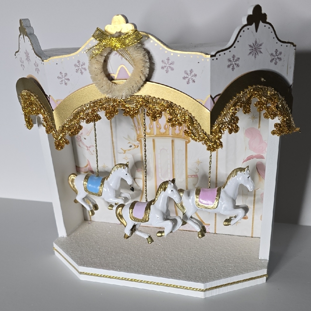 NWT Ashland Gold and White Carousel Decor w/ Glitter Floor 9.5"